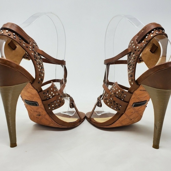 L.A.M.B Size 8 Brown Studded Leather Strappy Sandals - Picture 6 of 12